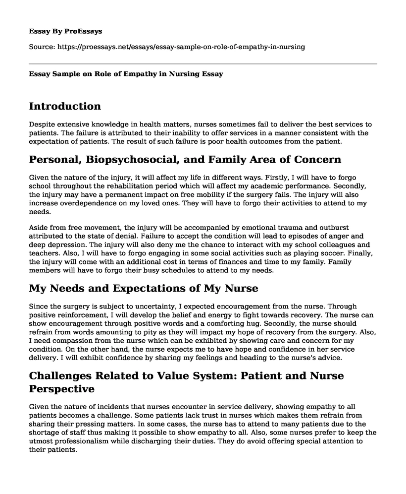 Essay Sample on Role of Empathy in Nursing