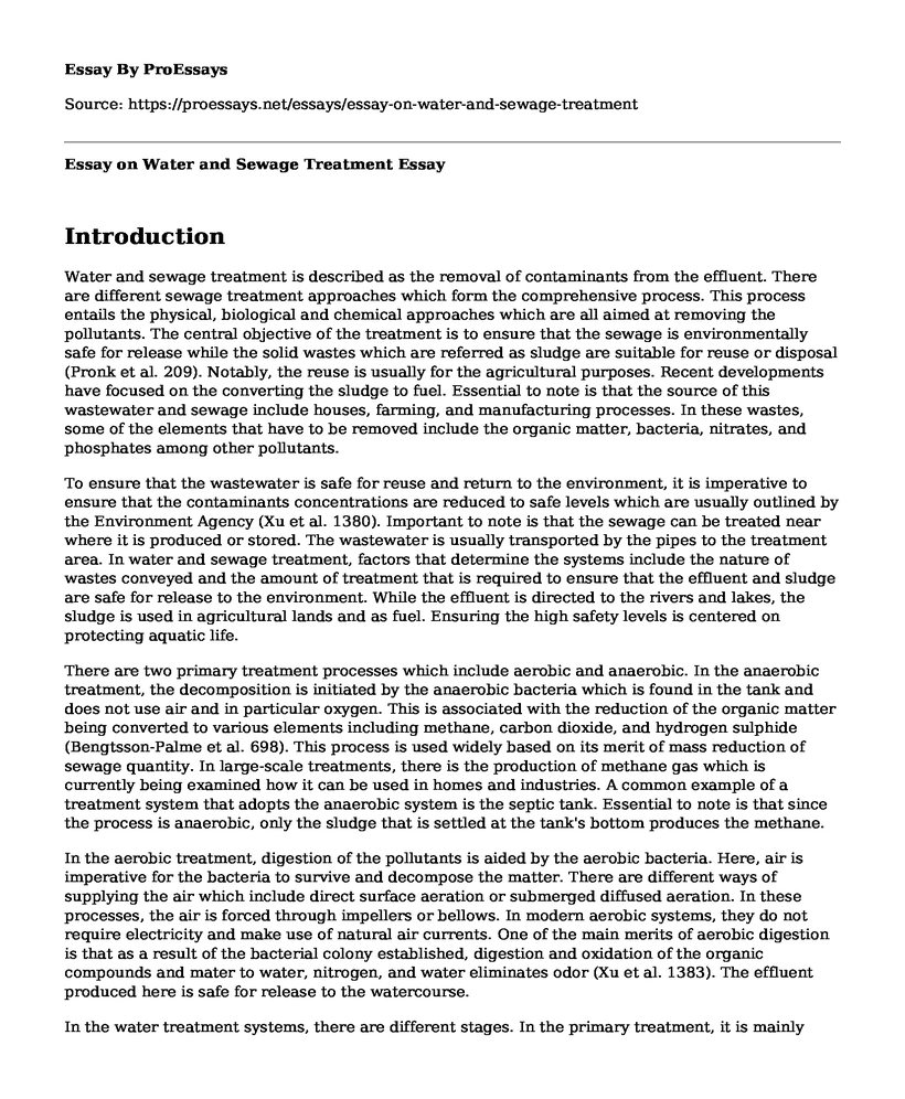 Essay on Water and Sewage Treatment