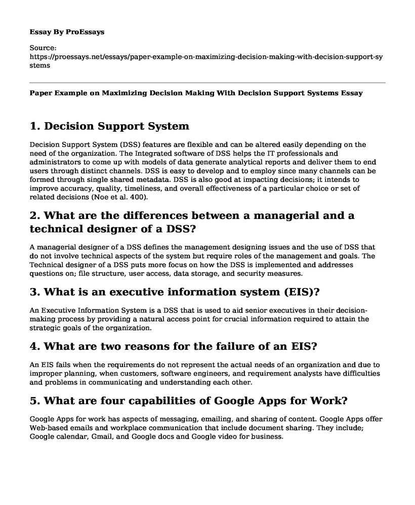 Paper Example on Maximizing Decision Making With Decision Support Systems