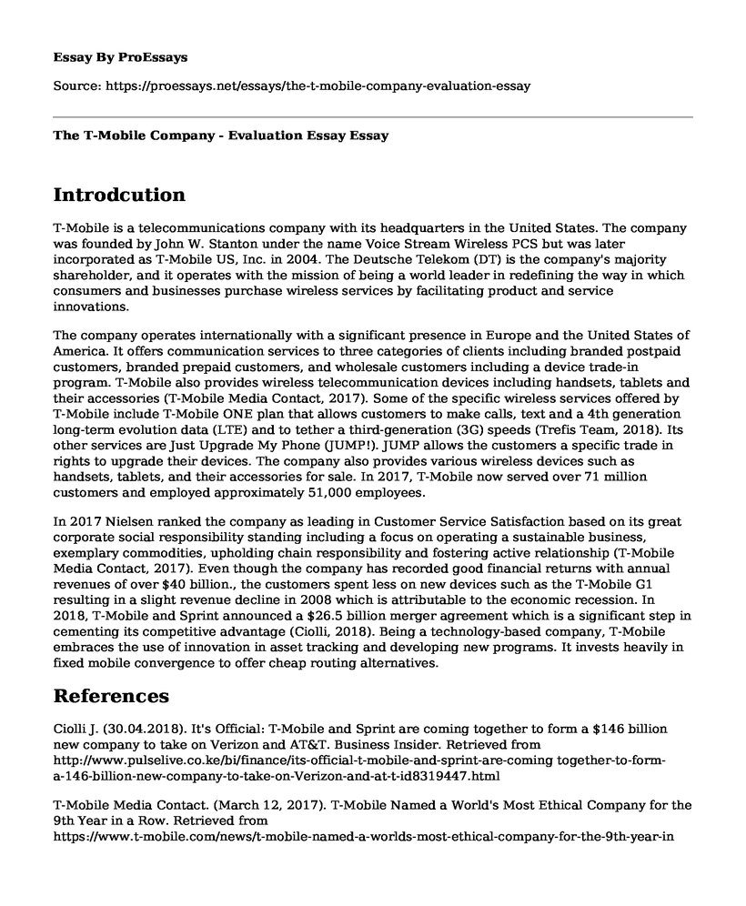 The T-Mobile Company - Evaluation Essay