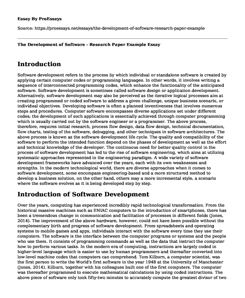 The Development of Software - Research Paper Example