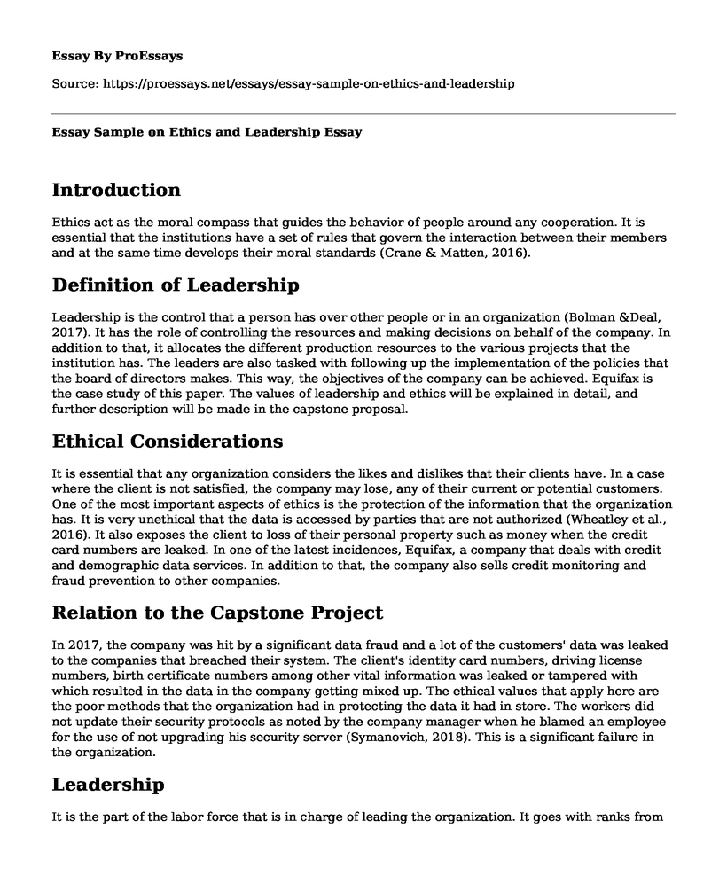 Essay Sample on Ethics and Leadership