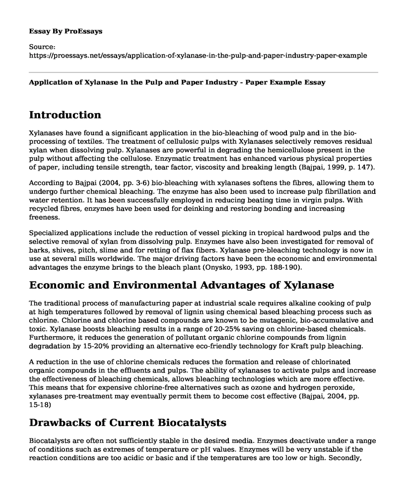 Application of Xylanase in the Pulp and Paper Industry - Paper Example