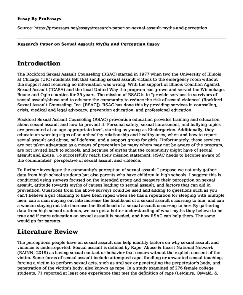 Research Paper on Sexual Assault Myths and Perception