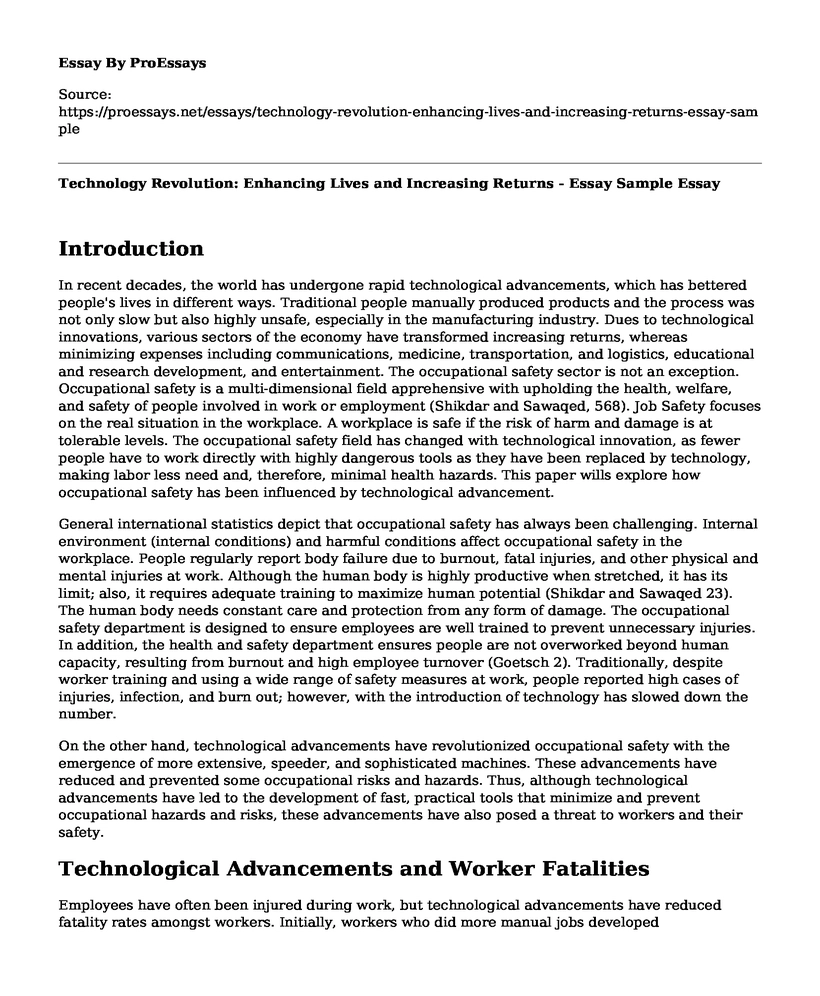 Technology Revolution: Enhancing Lives and Increasing Returns - Essay Sample