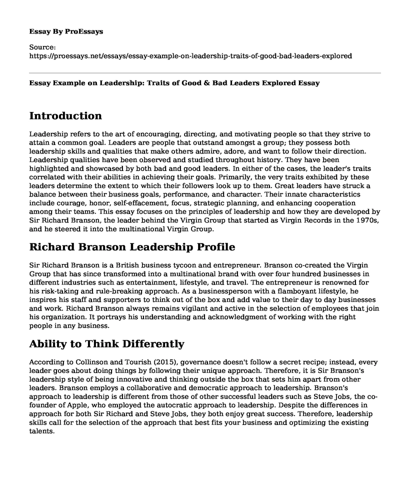 Essay Example on Leadership: Traits of Good & Bad Leaders Explored