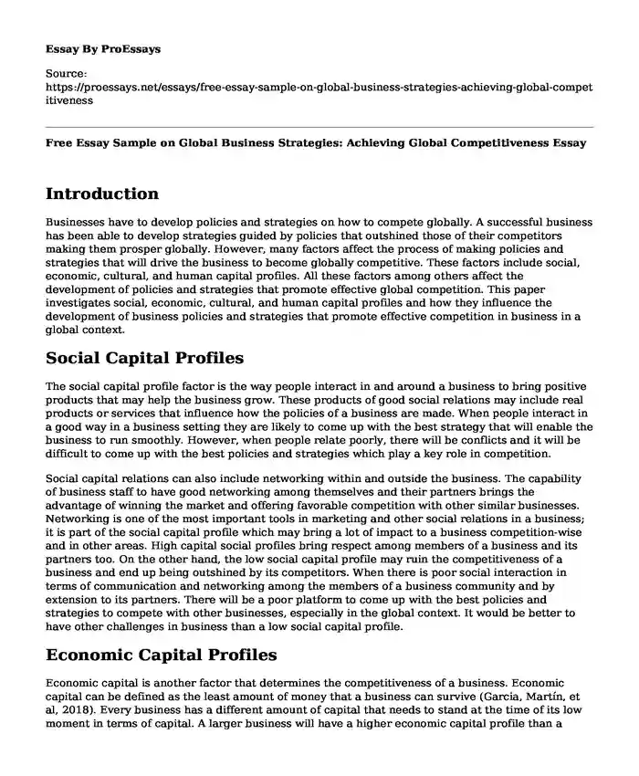 Free Essay Sample on Global Business Strategies: Achieving Global Competitiveness