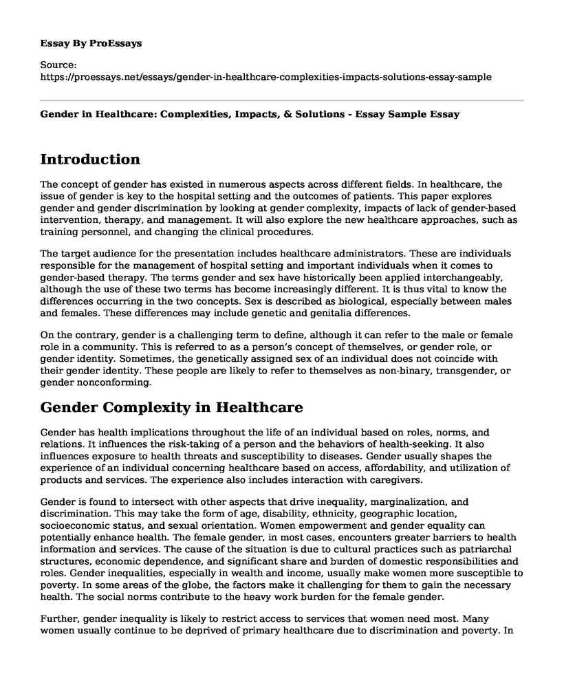 Gender in Healthcare: Complexities, Impacts, & Solutions - Essay Sample