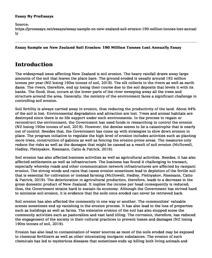 Essay Sample on New Zealand Soil Erosion: 190 Million Tonnes Lost Annually