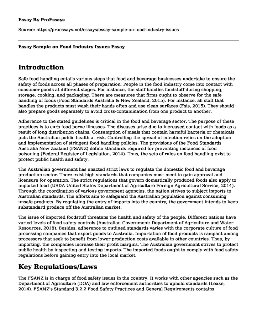 Essay Sample on Food Industry Issues