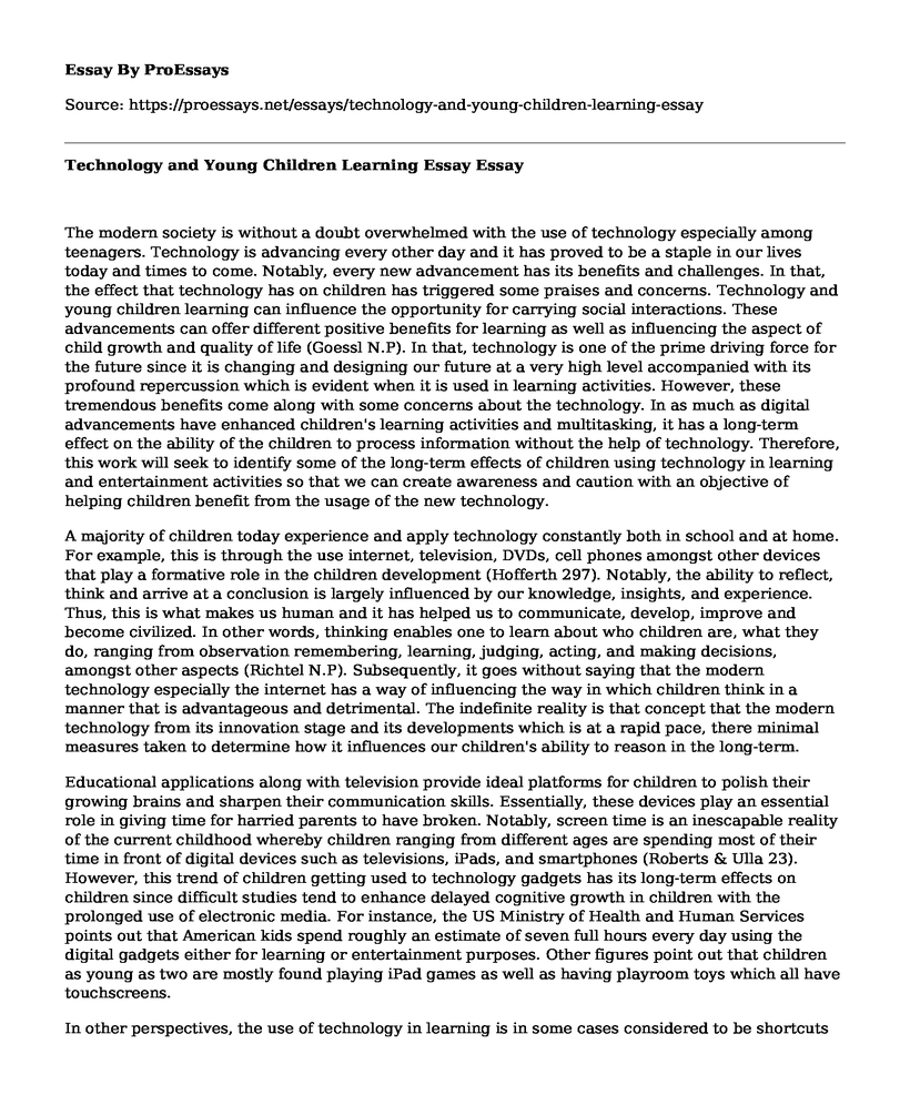 Technology and Young Children Learning Essay