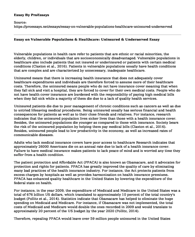 Essay on Vulnerable Populations & Healthcare: Uninsured & Underserved