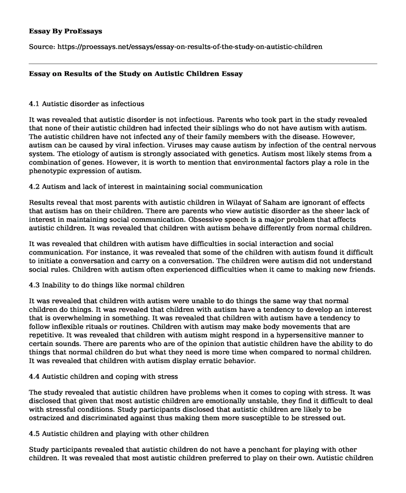 Essay on Results of the Study on Autistic Children