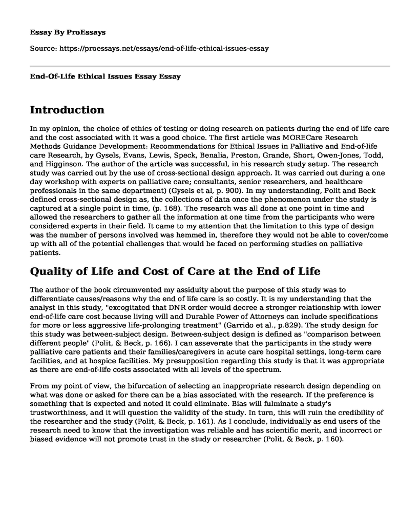 End-Of-Life Ethical Issues Essay