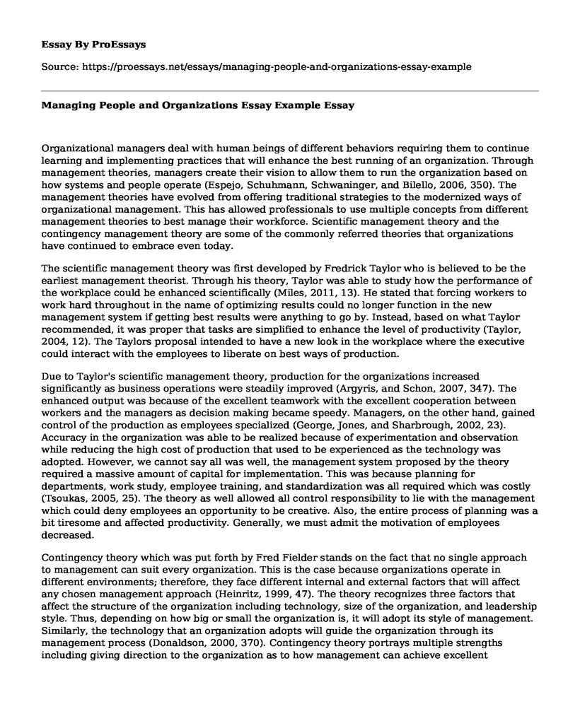 Managing People and Organizations Essay Example