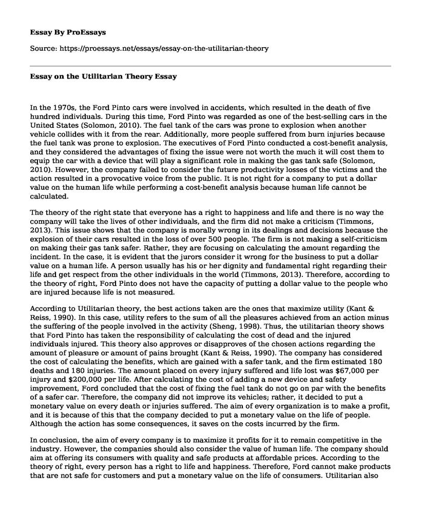 Essay on the Utilitarian Theory