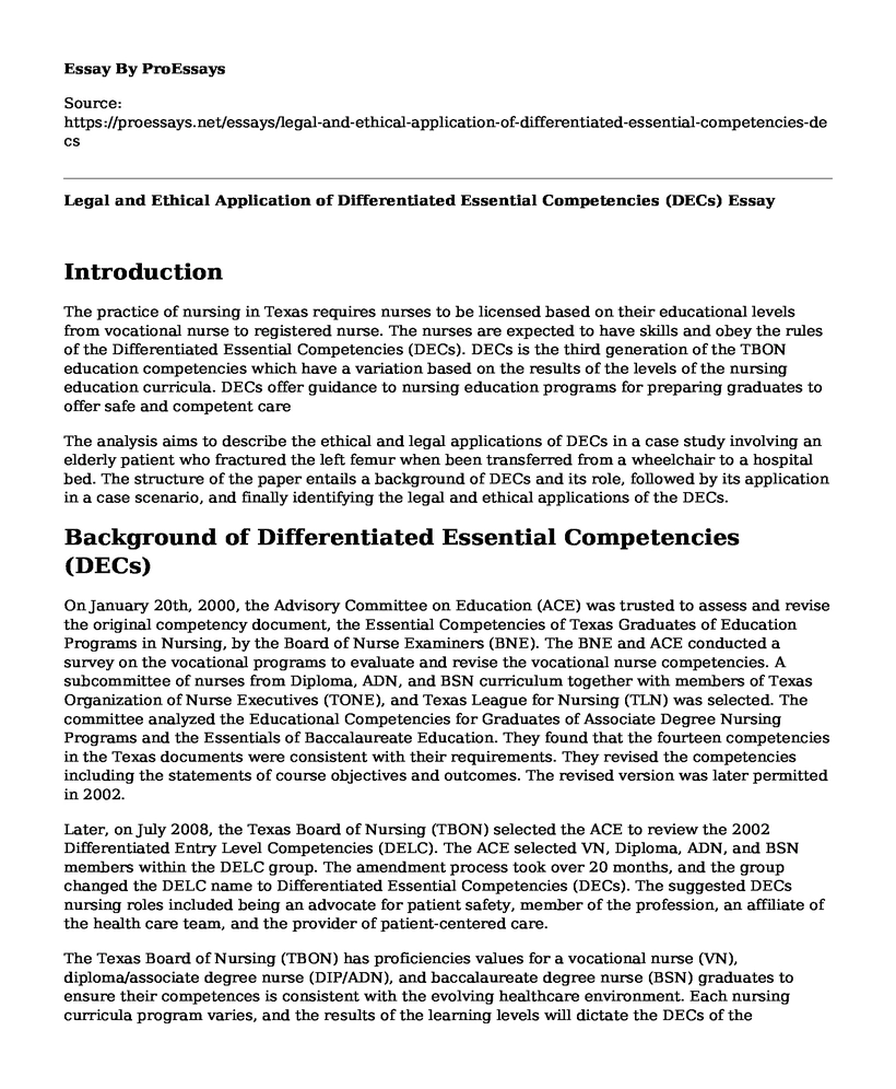 Legal and Ethical Application of Differentiated Essential Competencies (DECs)