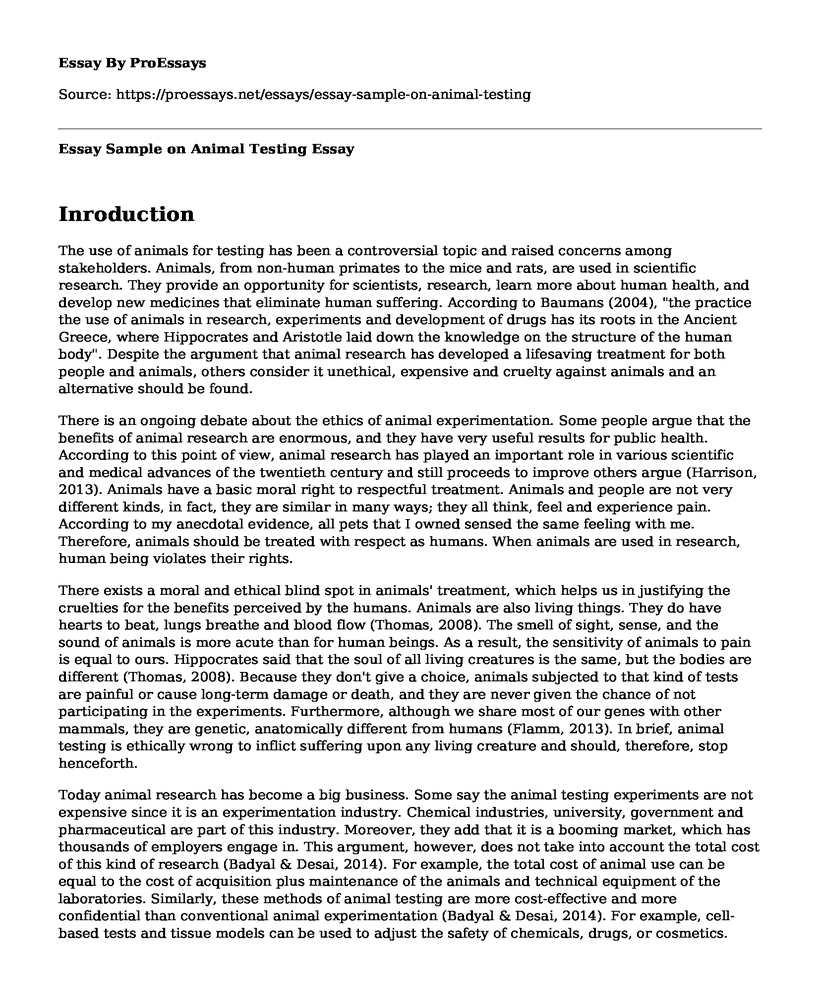 Essay Sample on Animal Testing