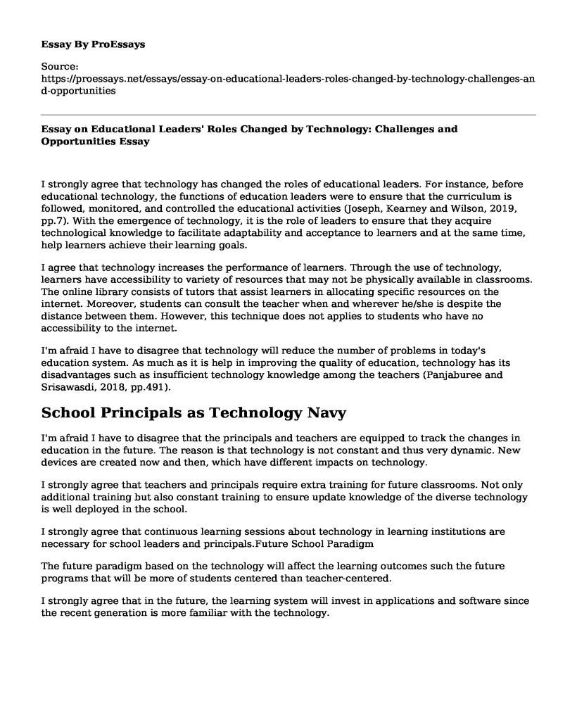 Essay on Educational Leaders' Roles Changed by Technology: Challenges and Opportunities
