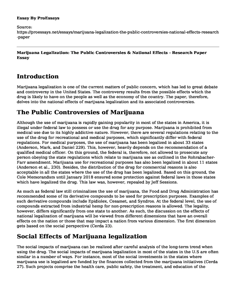 Marijuana Legalization: The Public Controversies & National Effects - Research Paper
