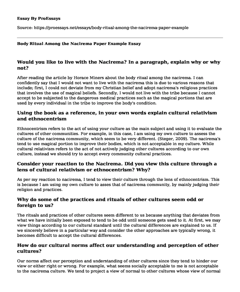 Body Ritual Among the Nacirema Paper Example