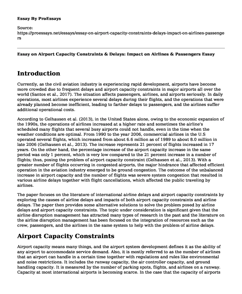 Essay on Airport Capacity Constraints & Delays: Impact on Airlines & Passengers