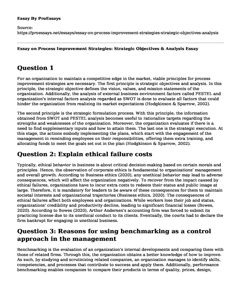 Essay on Process Improvement Strategies: Strategic Objectives & Analysis