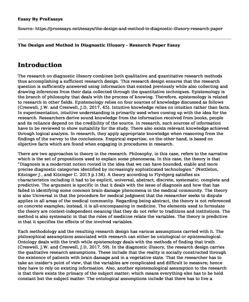 The Design and Method in Diagnostic Illusory - Research Paper