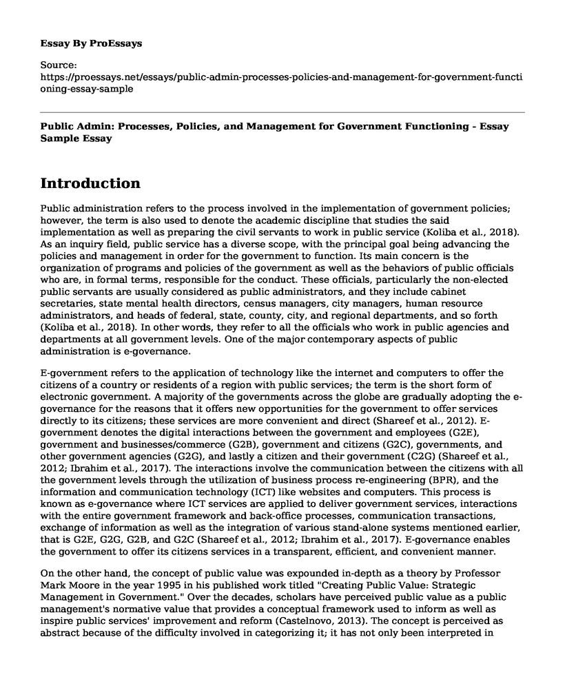 Public Admin: Processes, Policies, and Management for Government Functioning - Essay Sample