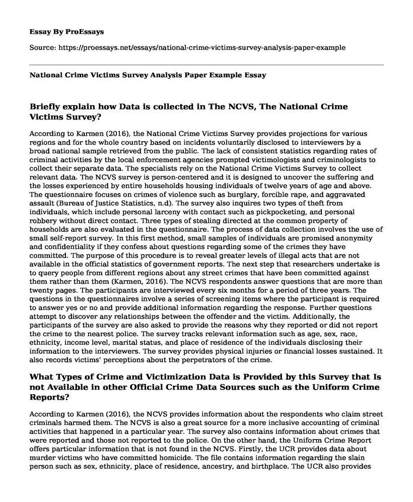National Crime Victims Survey Analysis Paper Example