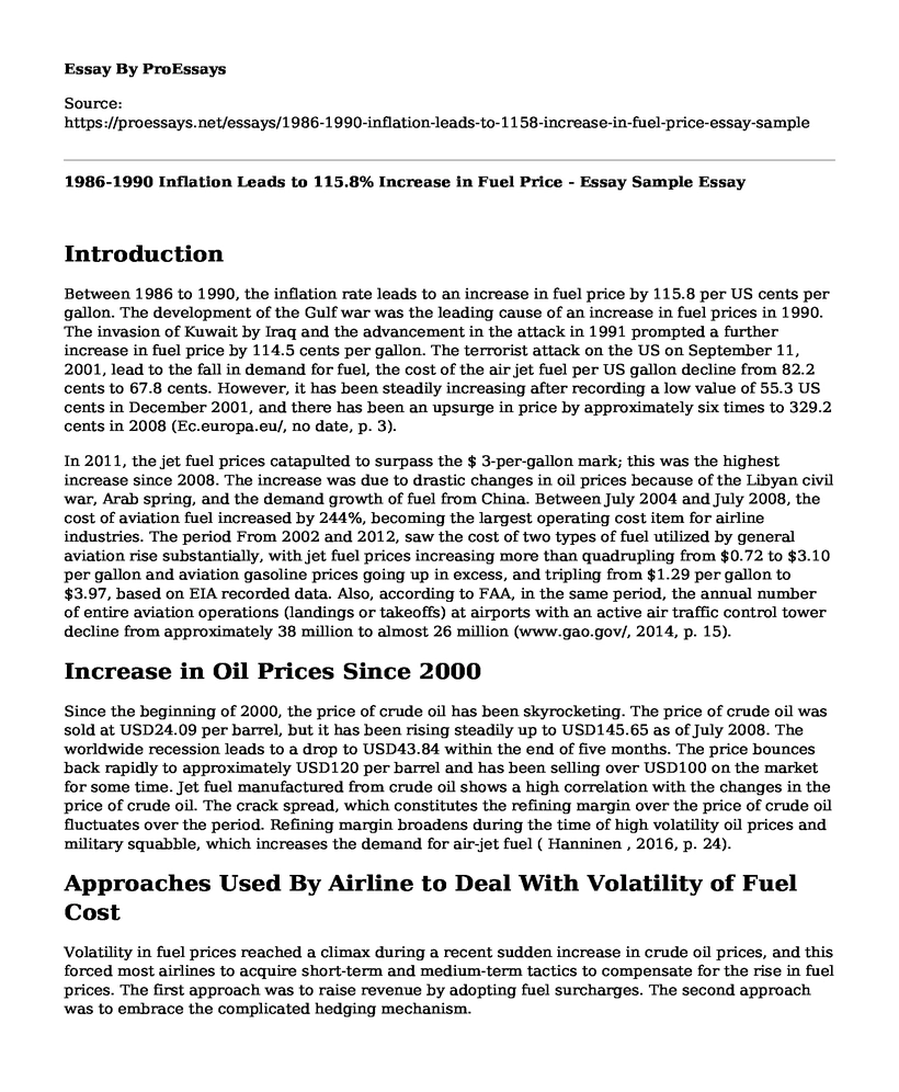 1986-1990 Inflation Leads to 115.8% Increase in Fuel Price - Essay Sample