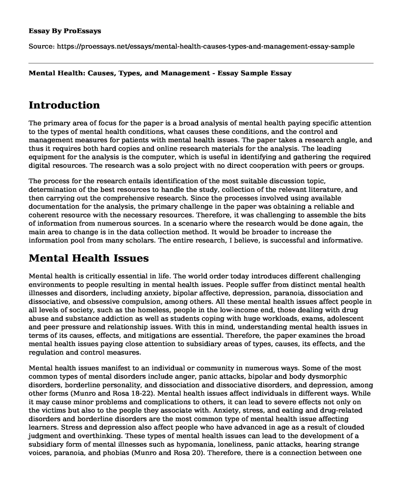 Mental Health: Causes, Types, and Management - Essay Sample