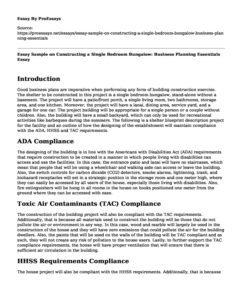 Essay Sample on Constructing a Single Bedroom Bungalow: Business Planning Essentials