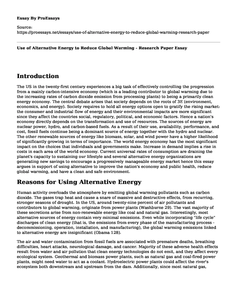 Use of Alternative Energy to Reduce Global Warming - Research Paper