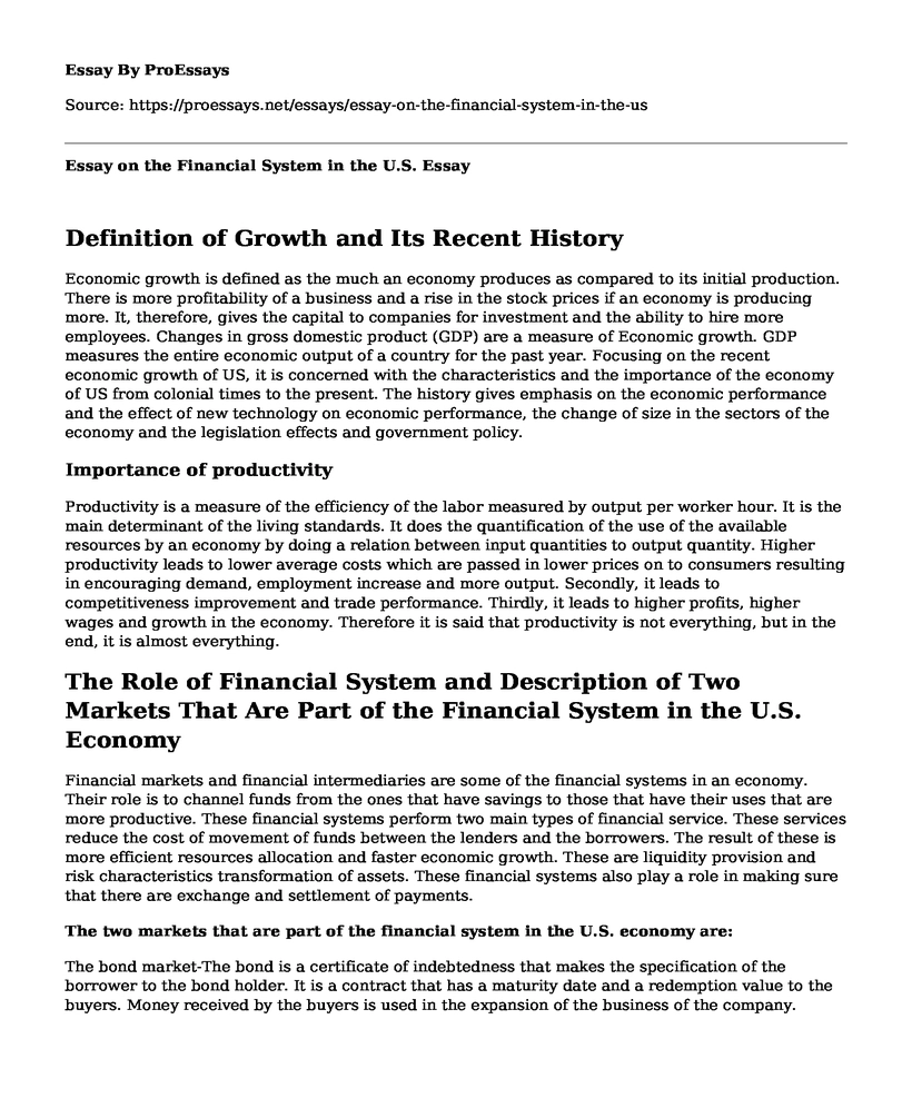 Essay on the Financial System in the U.S.