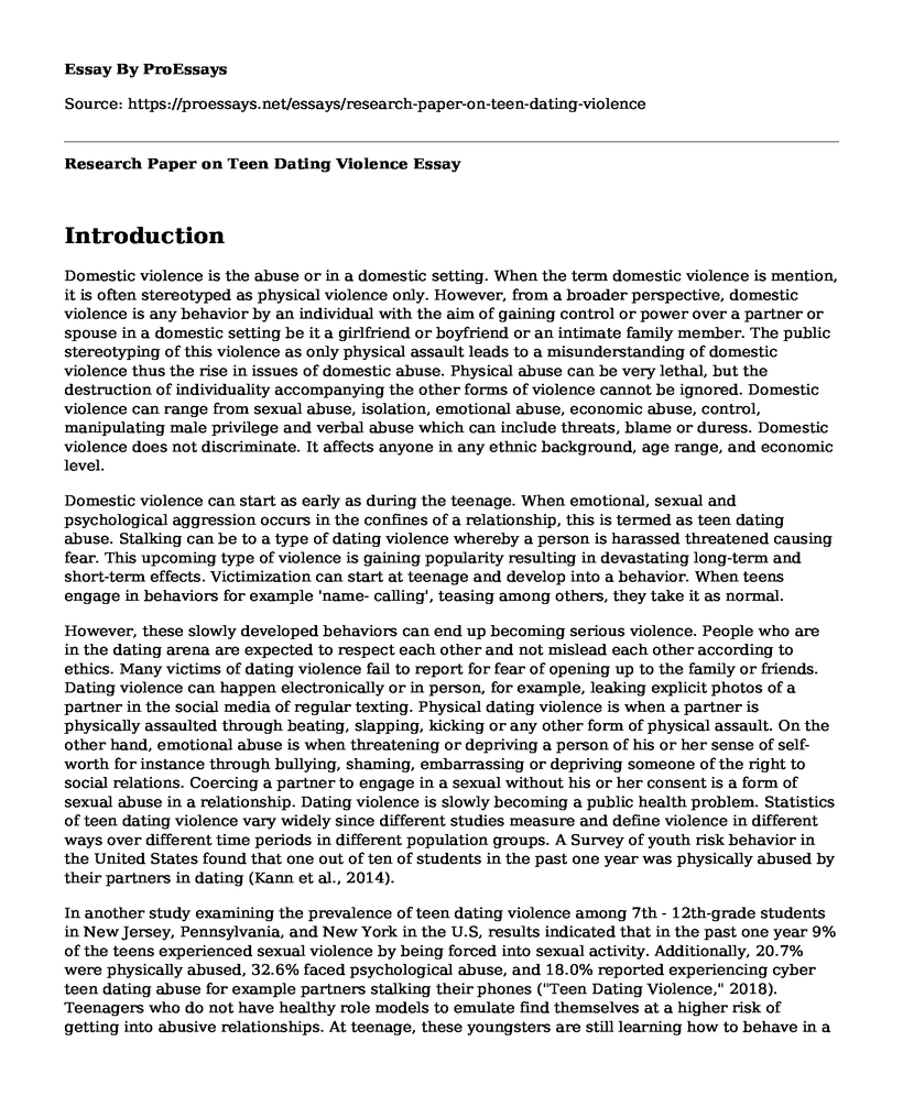 Research Paper on Teen Dating Violence