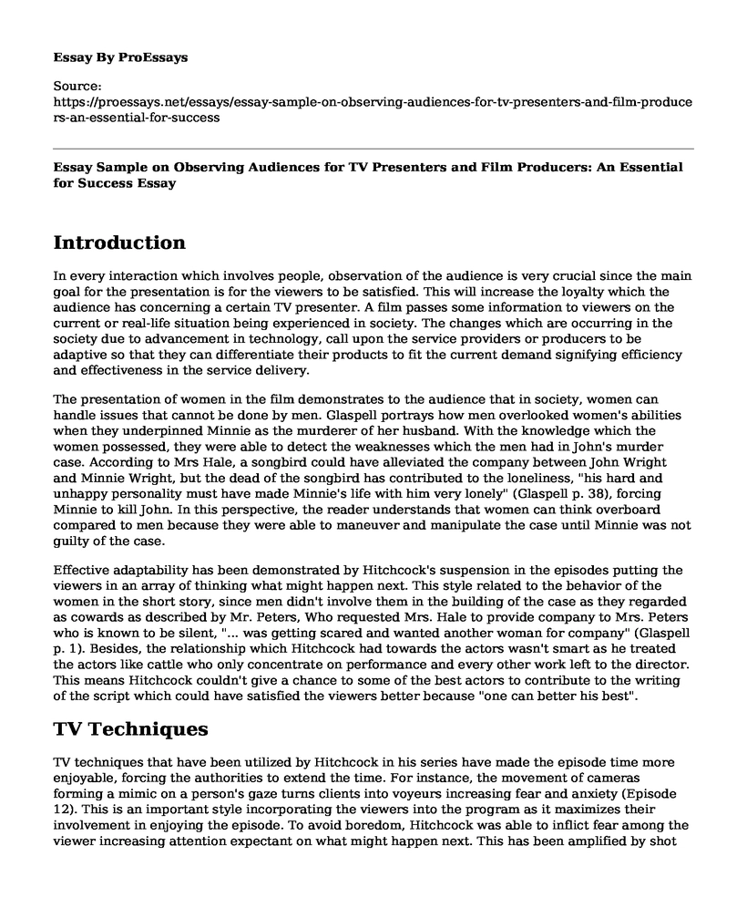 Essay Sample on Observing Audiences for TV Presenters and Film Producers: An Essential for Success