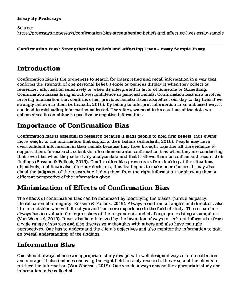Confirmation Bias: Strengthening Beliefs and Affecting Lives - Essay Sample