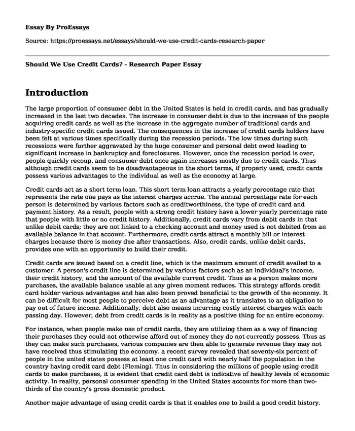 Should We Use Credit Cards? - Research Paper