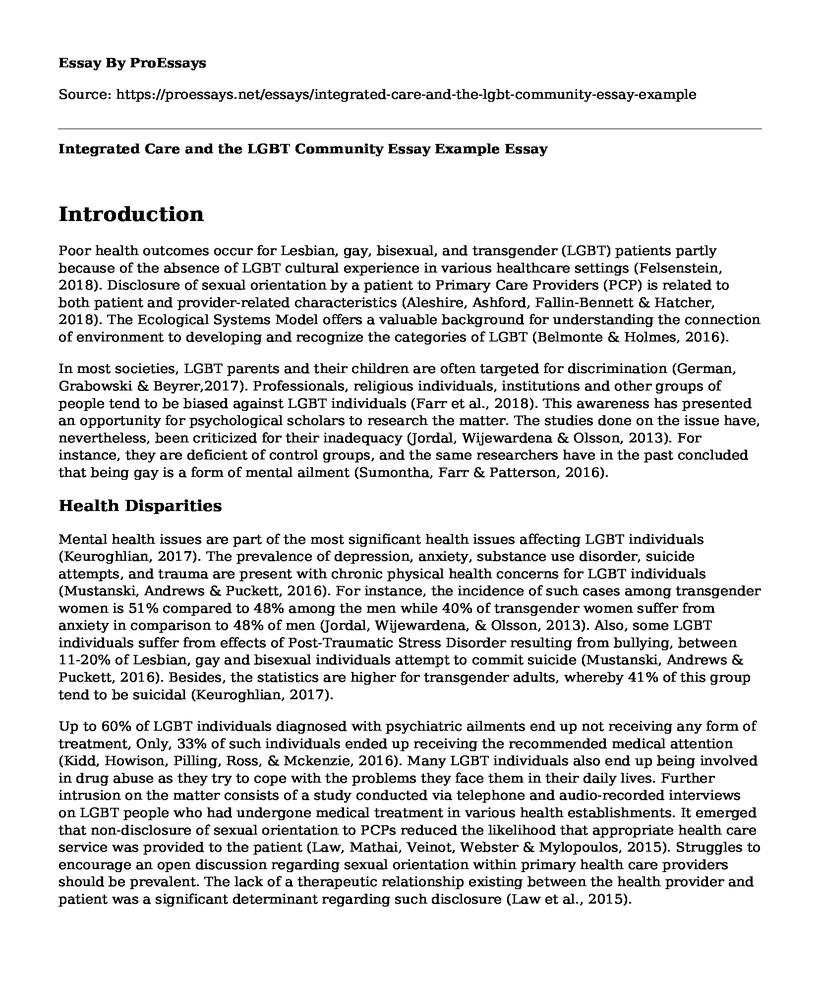Integrated Care and the LGBT Community Essay Example