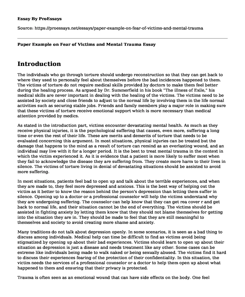 Paper Example on Fear of Victims and Mental Trauma