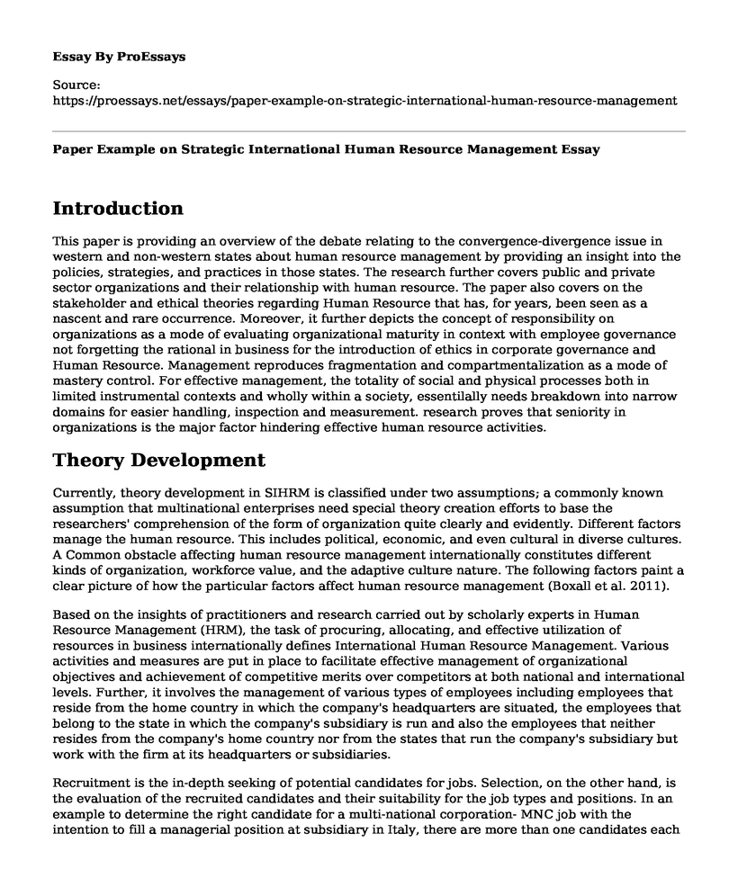 Paper Example on Strategic International Human Resource Management