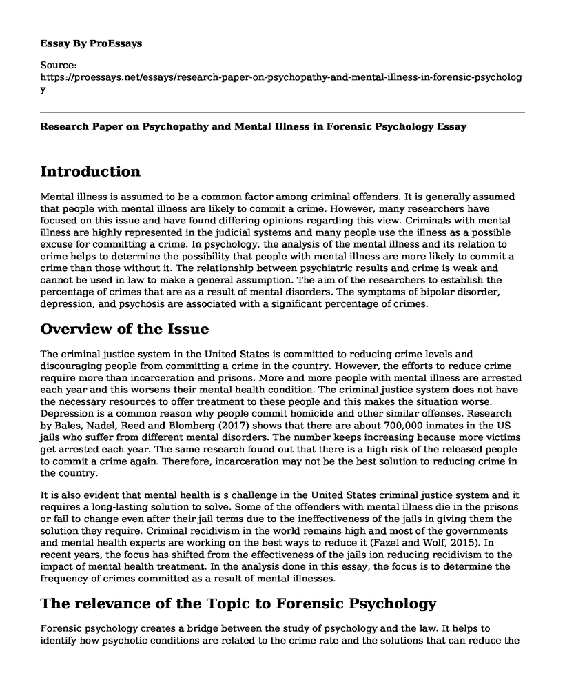 Research Paper on Psychopathy and Mental Illness in Forensic Psychology