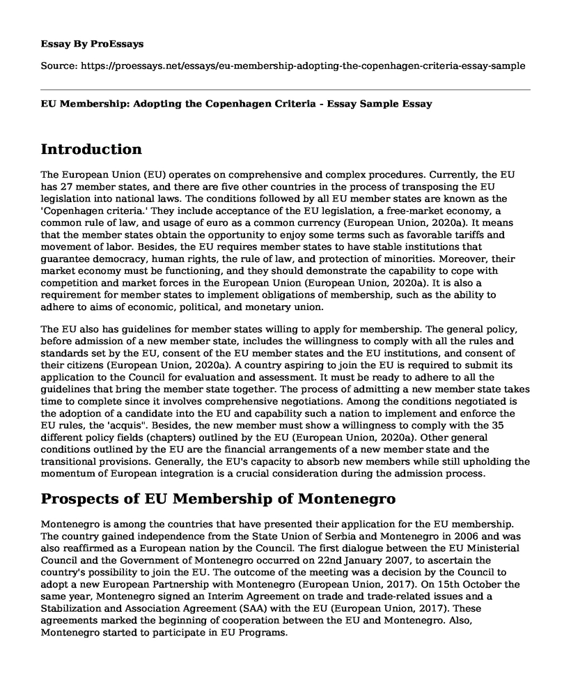 EU Membership: Adopting the Copenhagen Criteria - Essay Sample