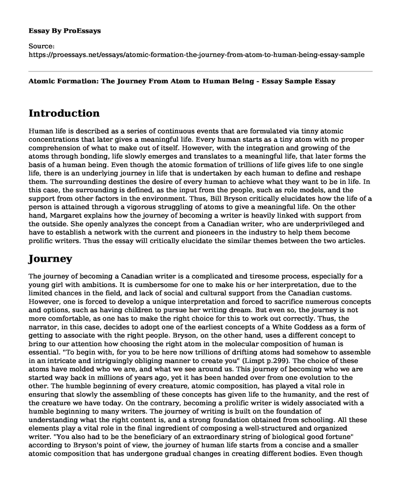 Atomic Formation: The Journey From Atom to Human Being - Essay Sample