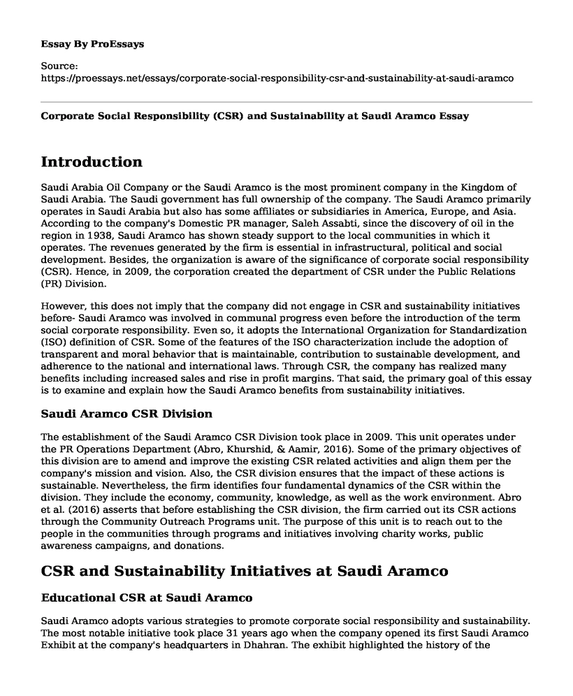 Corporate Social Responsibility (CSR) and Sustainability at Saudi Aramco