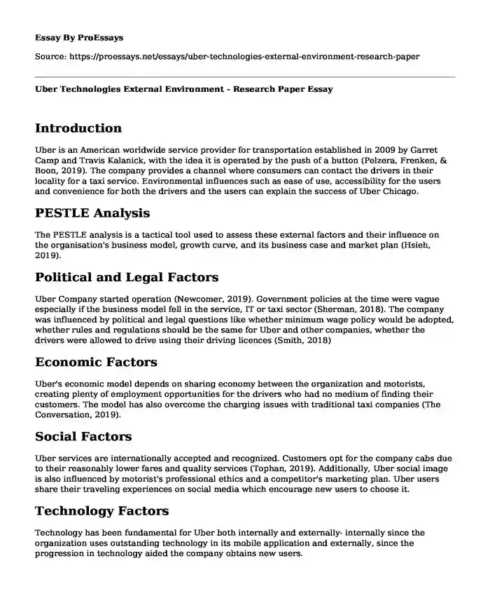 Uber Technologies External Environment - Research Paper