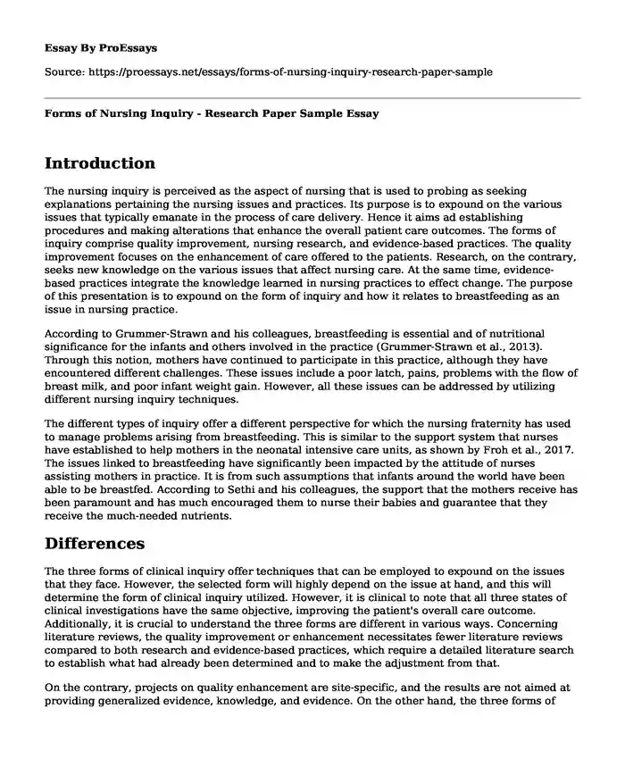 Forms of Nursing Inquiry - Research Paper Sample