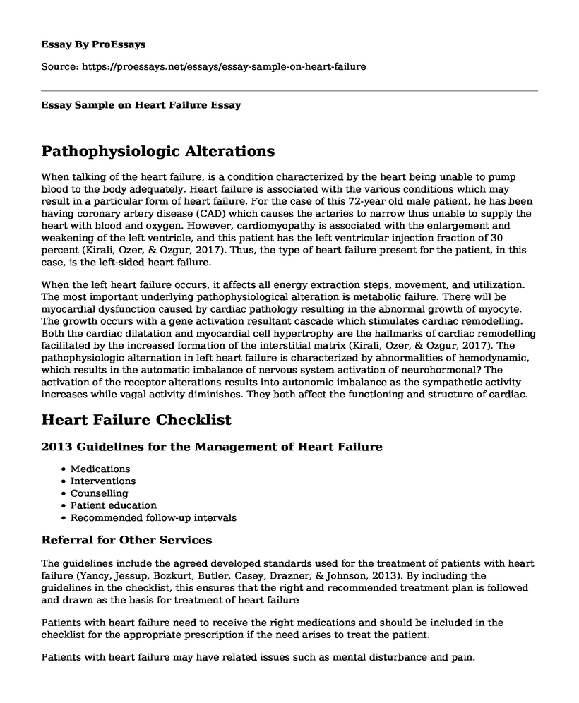 Essay Sample on Heart Failure