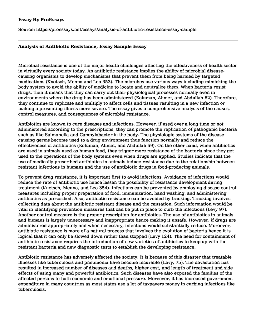 Analysis of Antibiotic Resistance, Essay Sample